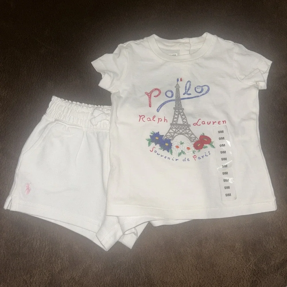 Polo Ralph Lauren Shirt Baby Girls 9M White Polo  Souvenir Paris & Shorts NWOT